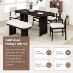 Merax Farmhouse Wooden Dining Set of 6, 65 Inch Rectangular Kitchen Table, Upholstered 4 Chairs with Backrest, Bench with Cushion, Easy Assemble, Espresso