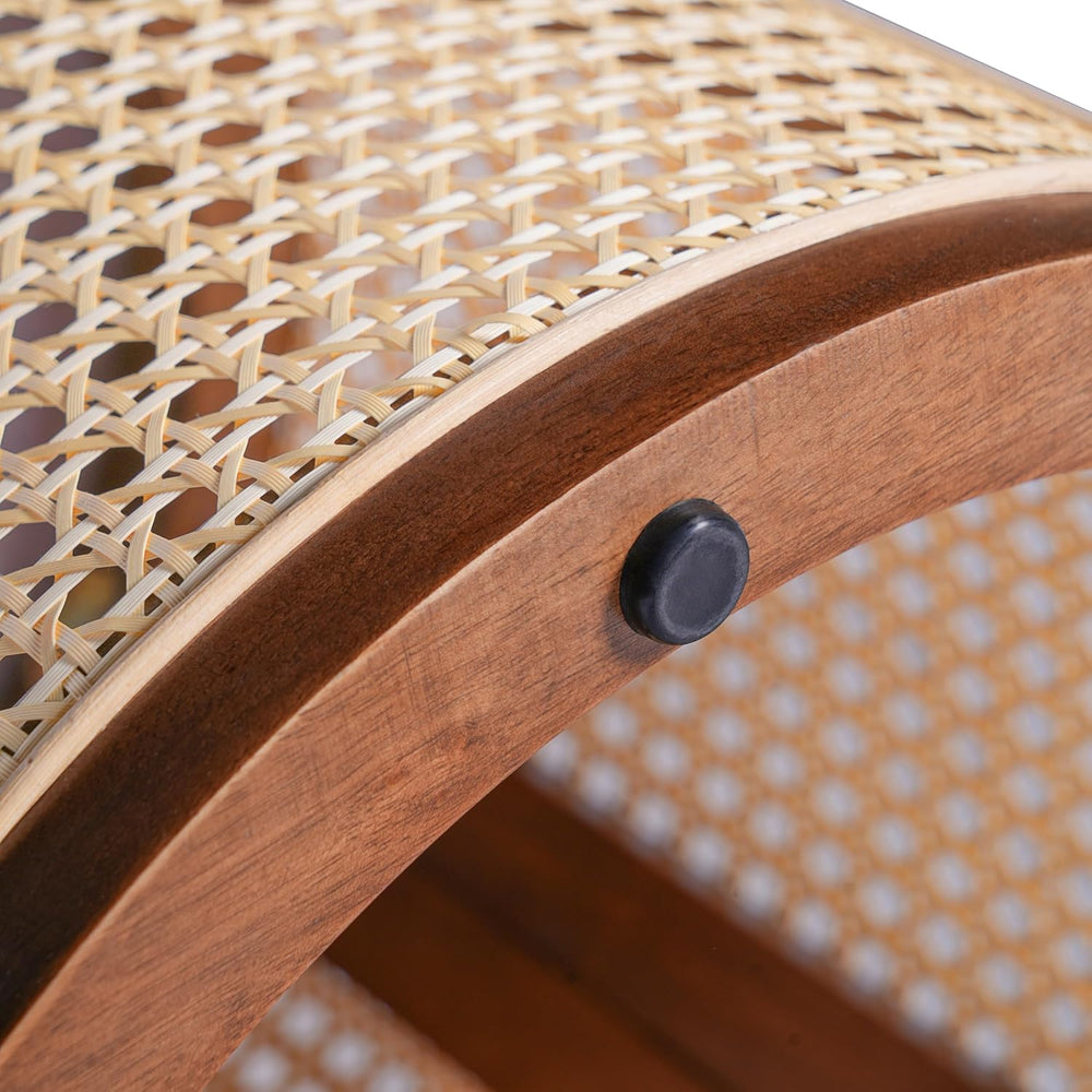 ø15.7'' Round Rattan Side Table End Table, Hollow Woven Nightstand wi...