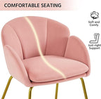 Yaheetech Flower Shape Velvet Vanity Chair, Modern Side Armchair Makeup Chair no Wheels with Golden Metal Legs for Living Room/Dressing Room/Bedroom/Home Office/Kitchen, Pink