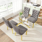 51 Inch Glass Dining Table Set for 4, Rectangular Glass Kitchen Table with 4 Upholstered Velvet Accent Chairs, 5 Piece Modern Dining Room Set, for Home, Apartment, Small Spaces - Grey Gold