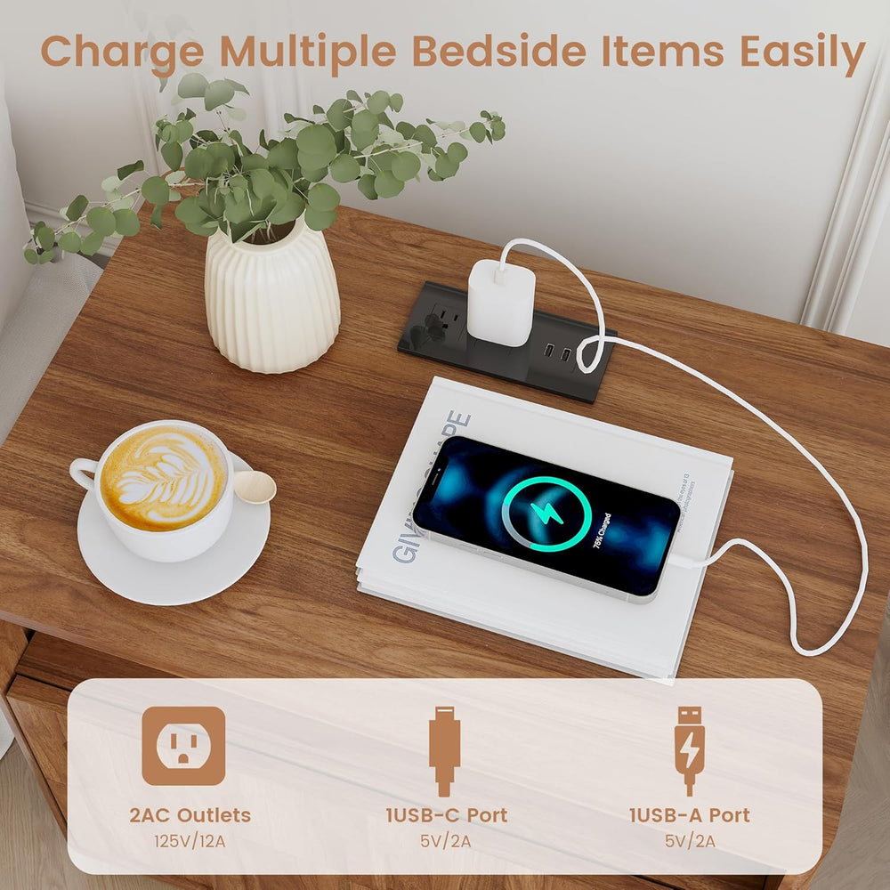 FurSch Mid Century Modern End Table with Charging Station Set of 2, 23.62” Wi...