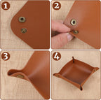 12pcs Leather Jewelry Tray for Keys and Wallet, Folding PU Leather Tray Organizer for Travel, Home or Office, Set in 3 Sizes and 4 Colors- Beige/Yellow/Brown/Black