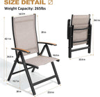 Folding Patio Chairs Set of 2, Aluminum High Back Outdoor Recliners | Outdoor Folding Chairs with Aluminum Frame & High Back, Patio Recliners with Teak Armrests, No Assembly Required, Adjustable