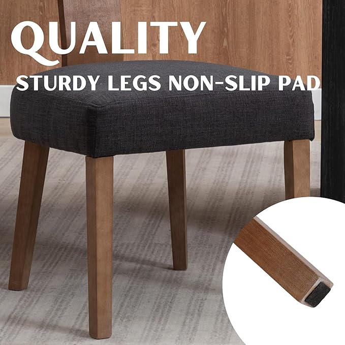 Rattan Dining Chairs Set of 4, Modern Fabric Upholstered Kitchen Chairs, Wooden Dining Room Chair Farmhouse Dinner Chair, Charcoal