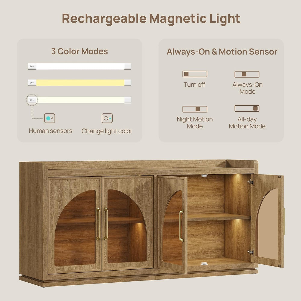 SICOTAS Sideboard Buffet Cabinet with Storage and LED Lights-Modern Large Cre...