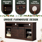 YESHOMY Fireplace TV Stand for Television up to 65+ Inch with Storage and Farmhouse Sliding Barn Doors, Entertainment Center with Cabinet and Shelves, Media Console for Living Room, Dark Brown