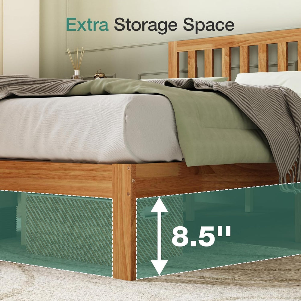 Novilla Queen Bed Frame with Headboard, Solid Wood Bed Frame Foundation with ...
