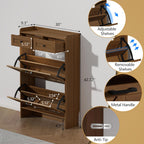 Thacuok Shoe Cabinet with 2 Flip Drawers & 2 Storage Drawers, Rustic Farmhouse Narrow Shoe Organizer Cabinet, Slim Shoe Rack Cabinet, Shoe Storage Cabinet for Entryway, Hallway