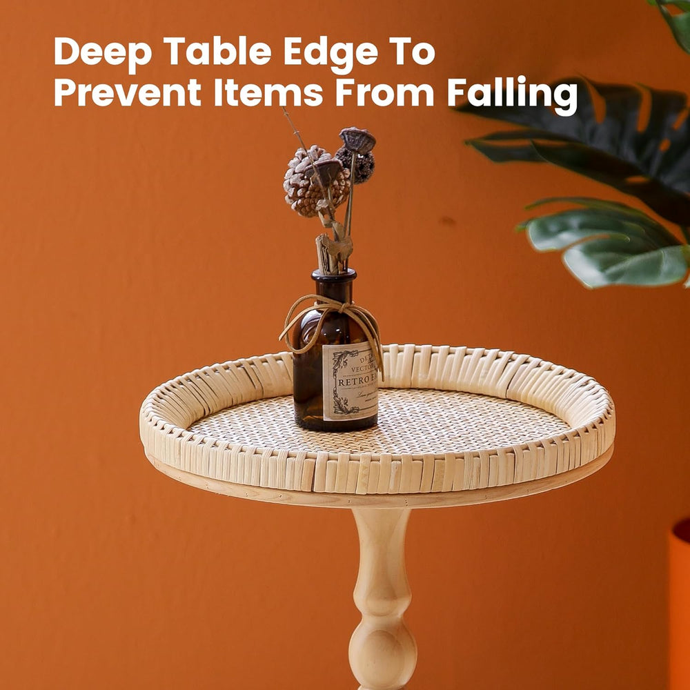 Drink Table，Rattan Round Small Side Table for Small Spaces, Boho Circle End T...