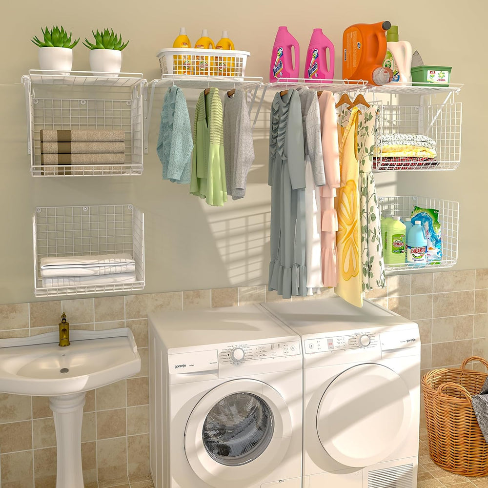 2 Pack Laundry Room Shelves Wall Mounted with Wire Baskets, Over the Washer a...