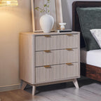 T4TREAM Fluted 3 Drawers Nightstand, Oversized Extra Large Modern Side Table, End Table Bedside for Bedroom, Living Room, Curved Profile Design, White Alder