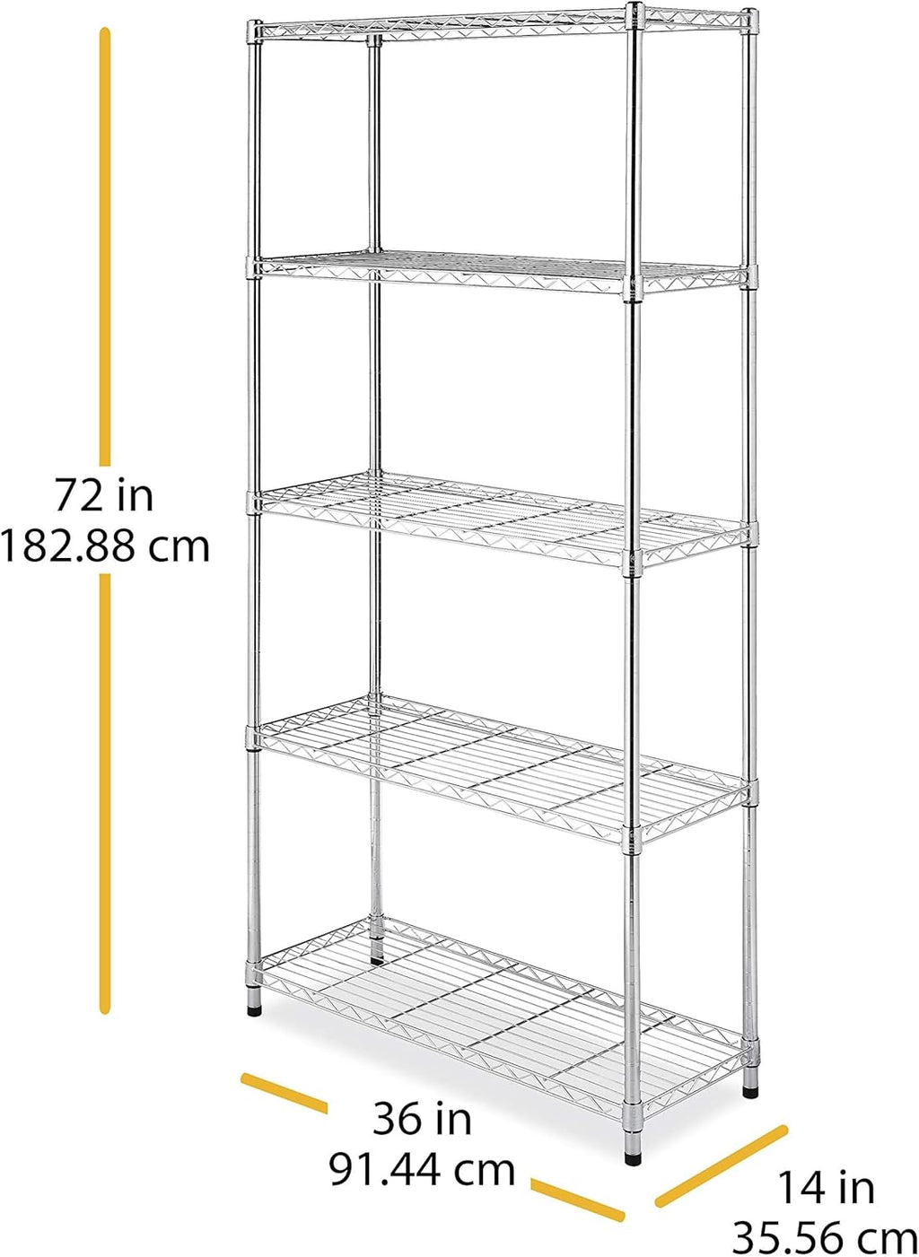 Whitmor 5 Tier Shelving Unit, Metal Storage Shelves, 400 lbs Capacity per Shelf, 2000 lbs Total, Adjustable Heavy Duty Shelf, Easy Assembly for Kitchen, Garage, Plant, 36" L x 14" W x 72" H, Chrome