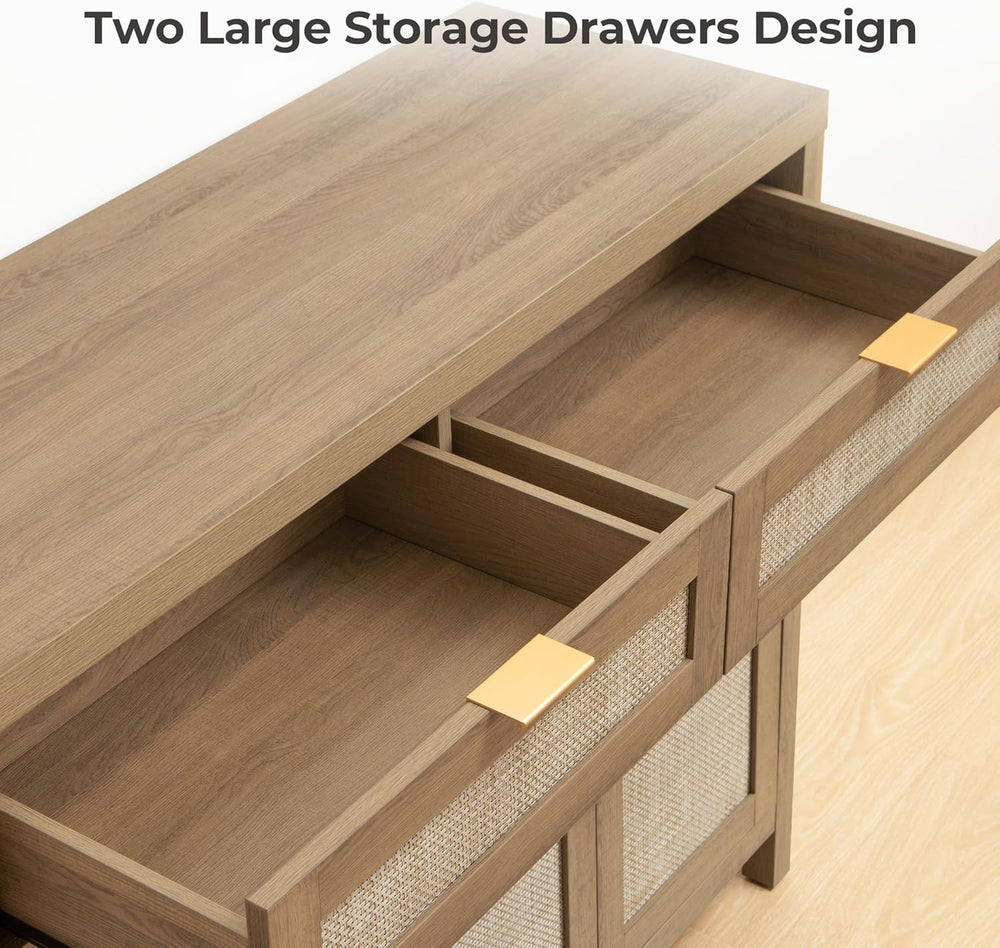 SICOTAS Rattan Sideboard Buffet Cabinet with Storage, Boho Credenza Accent Ca...