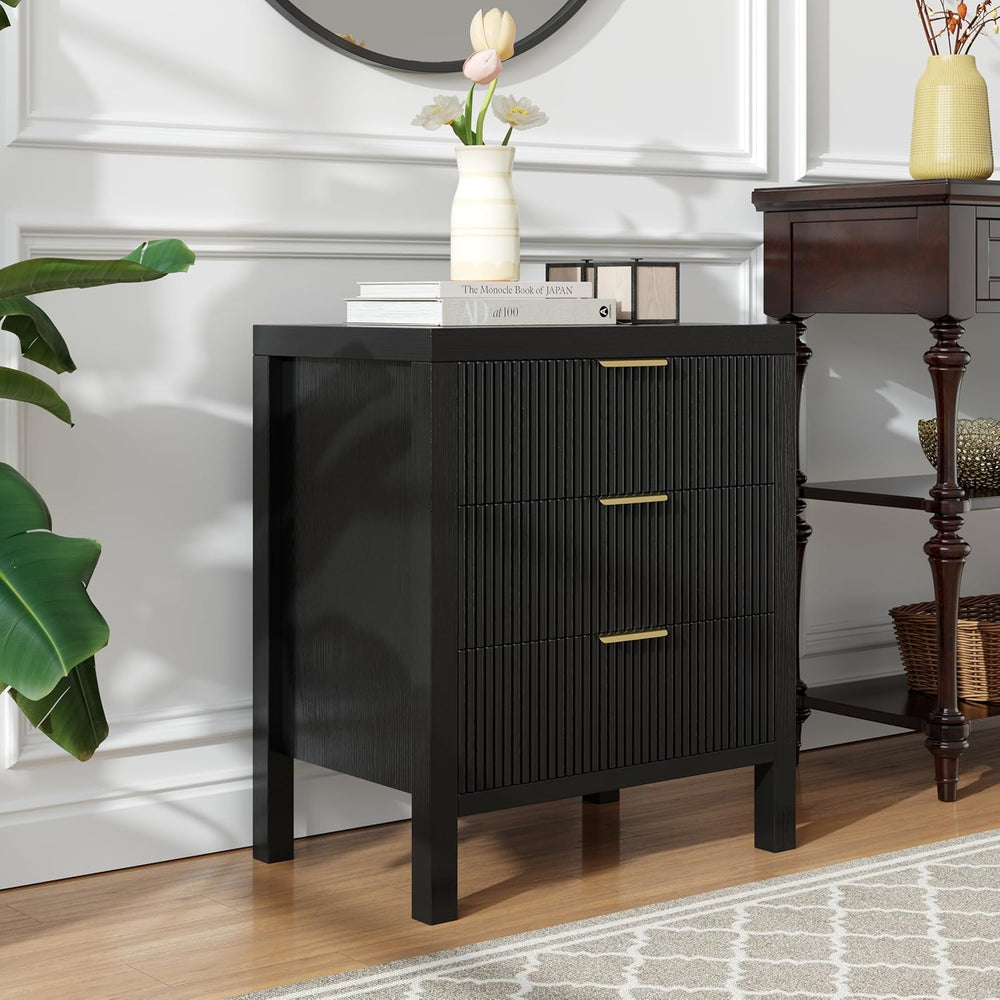 Fluted Nightstands Set of 2, Wooden Farmhouse Night Stands with 6 Drawer Beds...