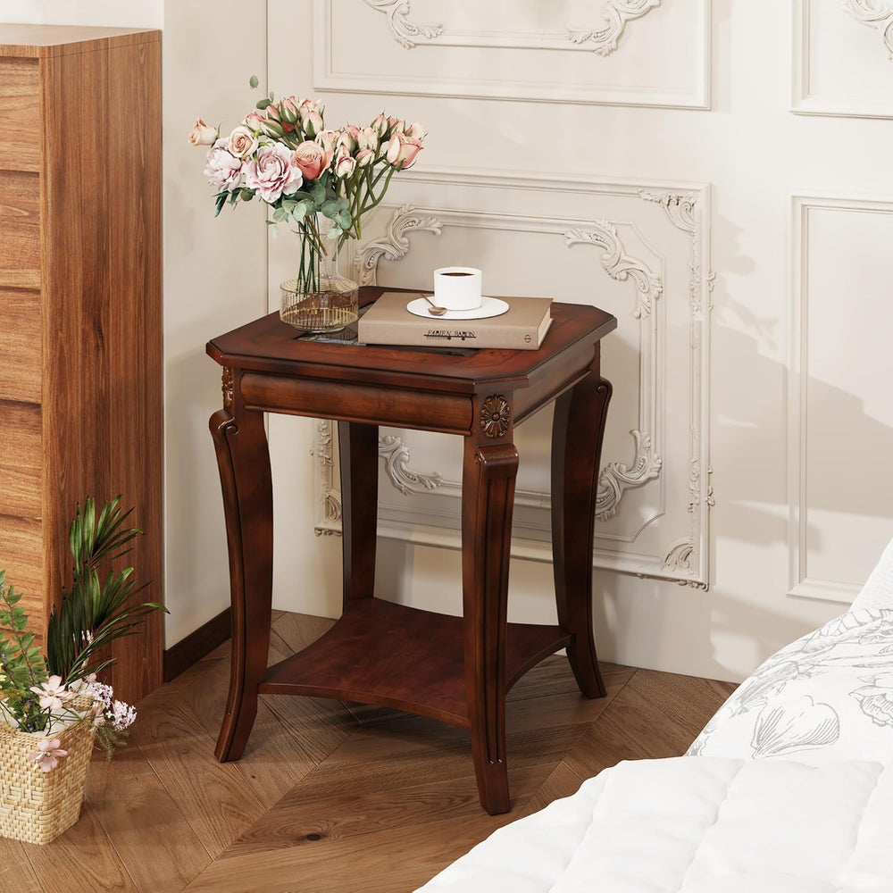 Square High End Side Table with Tempered Glass Top, Farmhouse Sofa Beside Tab...