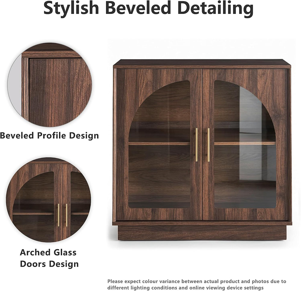 FORTUNETEC 31.5" Sideboard Buffet Cabinet with Arched Glass Doors Set of...