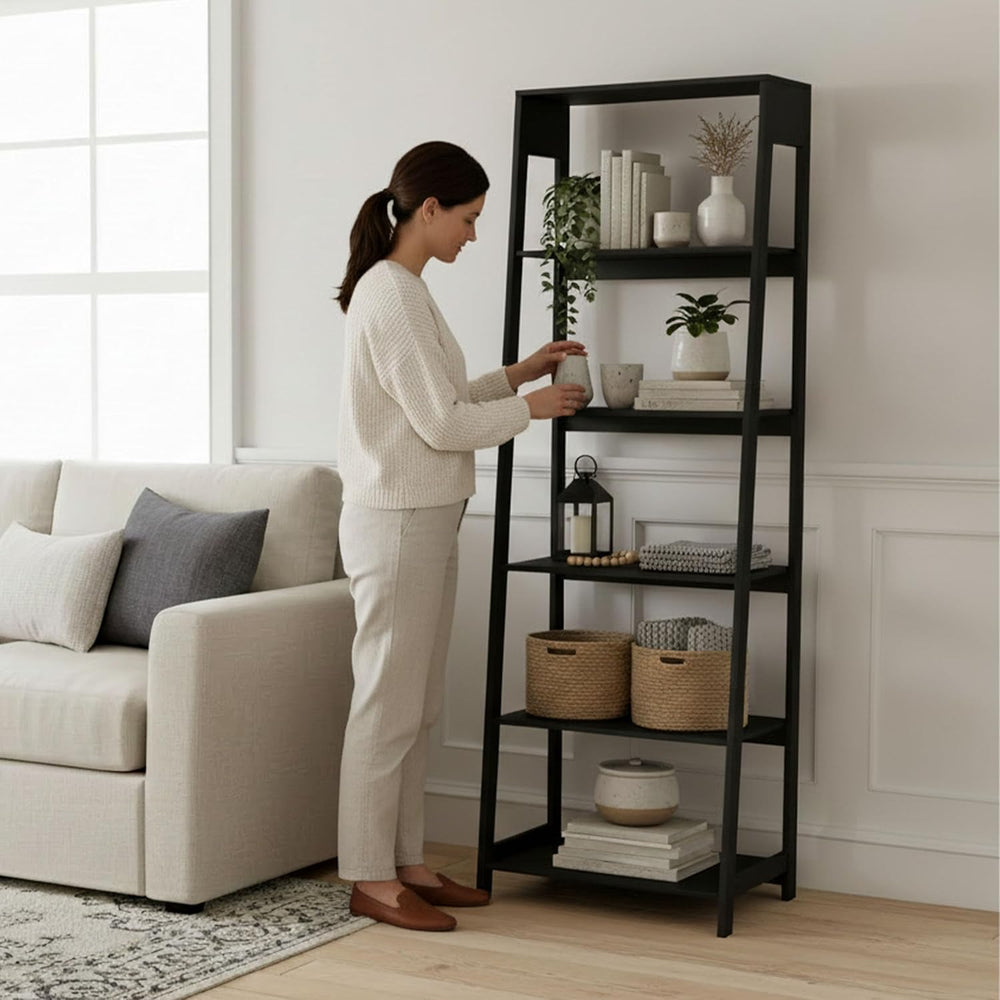 Lavish Home 5-Tier Ladder Bookshelf - Modern Freestanding Wooden Bookcase wit...