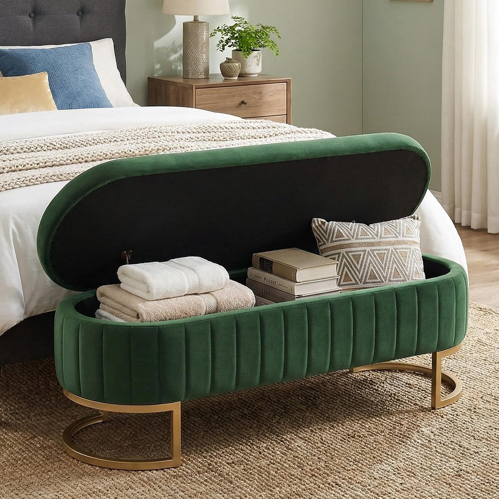 65" Velvet Storage Ottoman Bench End of Bed for Bedroom Entryway Green |...