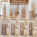 The 9-Tier No-Assembly Bamboo Rack,Foldable Bamboo Shoe Rack,Collapsible Shoe Rack for Entryway Closet Dorm,Installation-Free (Natural,8 Tier)