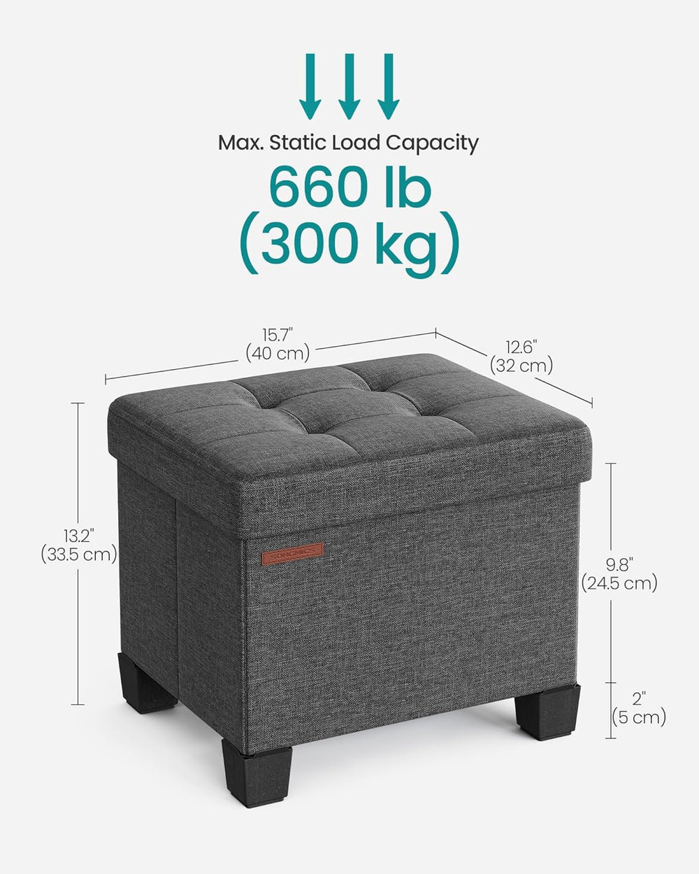 SONGMICS Storage Ottoman, Small Ottoman Foot Rest with Legs, 12.6 x 15.7 x 13...