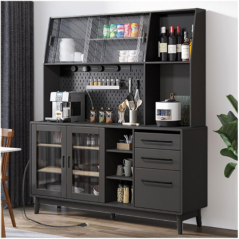 Pantry Storage Cabinet with Microwave Stand, Sliding Charging Station, Drawer...