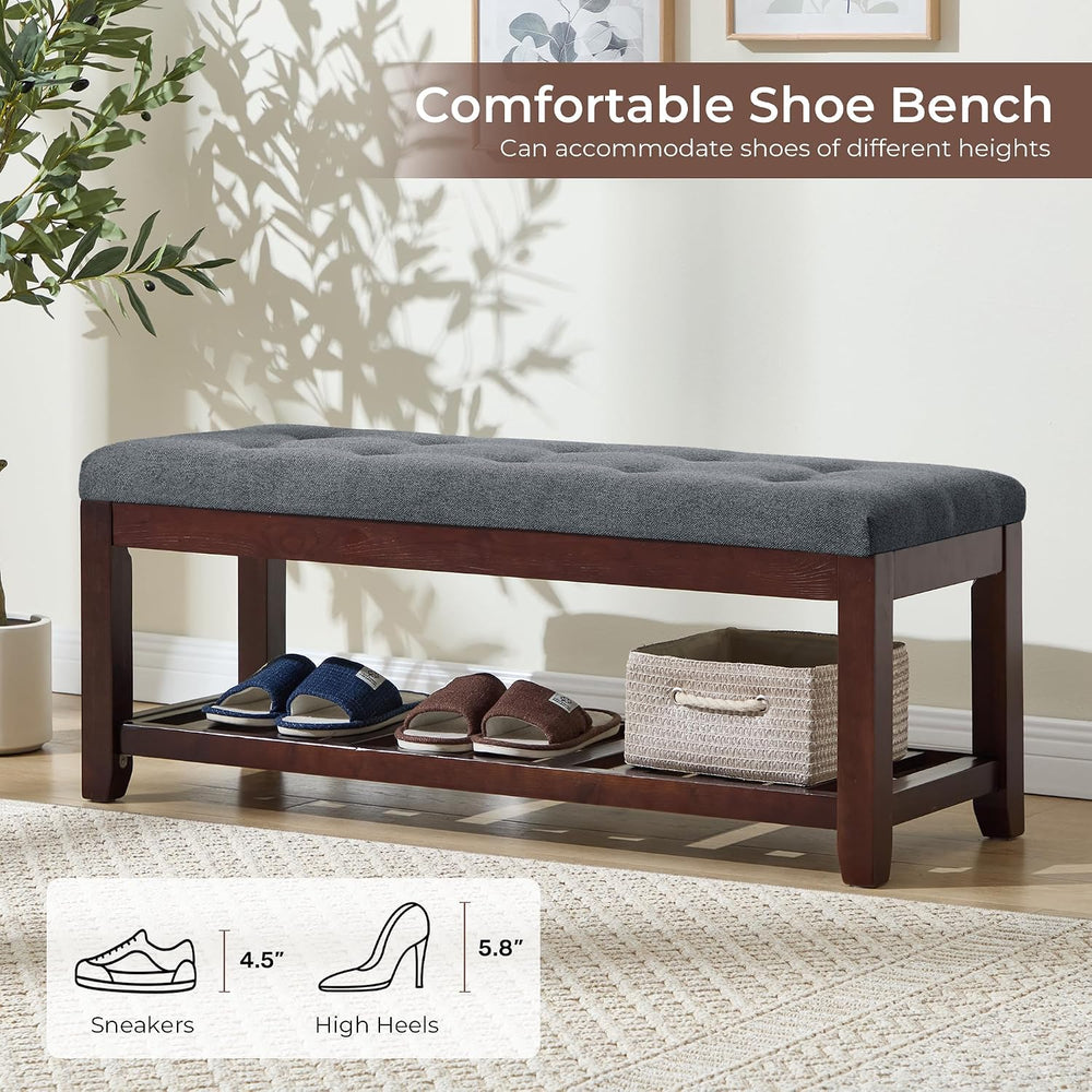 Shoe Bench Entryway, 44" End of Bed Bench,Upholstered Linen Bench for Li...