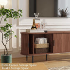 ARTPOWER 70" Modern TV Stand with Tambour Door for TVs up to 80", Entertainment Center with Storage, Fluted Television Consoles for Living Room, Brown