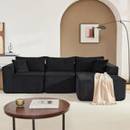 97" Modular Sectional Sofa, L-Shaped Boneless Couch with Deep Seat, Cozy Cloud Couch Sectional with Convertible Ottoman, Modern Sectional Couches for Living Room（ Black）