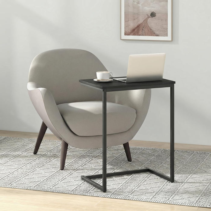 Giantex C Shaped End Table, 26.5" Slide-Under Couch Table for Laptop Coffee Snack, Industrial Side Table with Metal Frame & Wood Top, Versatile Sofa Table for Living Room, Bedroom, Black