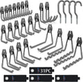 3-H Garage Wall Hooks 31 Pack, Garage Hooks Heavy Duty with Extra Welding Spots, Garage Organizer for Garden, Lawn, Yard Tools, Chairs, Ladders, Weed Eater, Shovel, Blower(Gray)