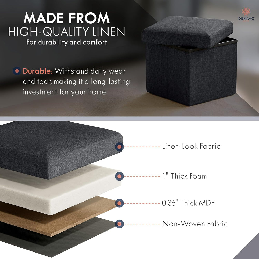 Ornavo Home Small Square Storage Ottoman, Set of 2, 12x12x12, Black