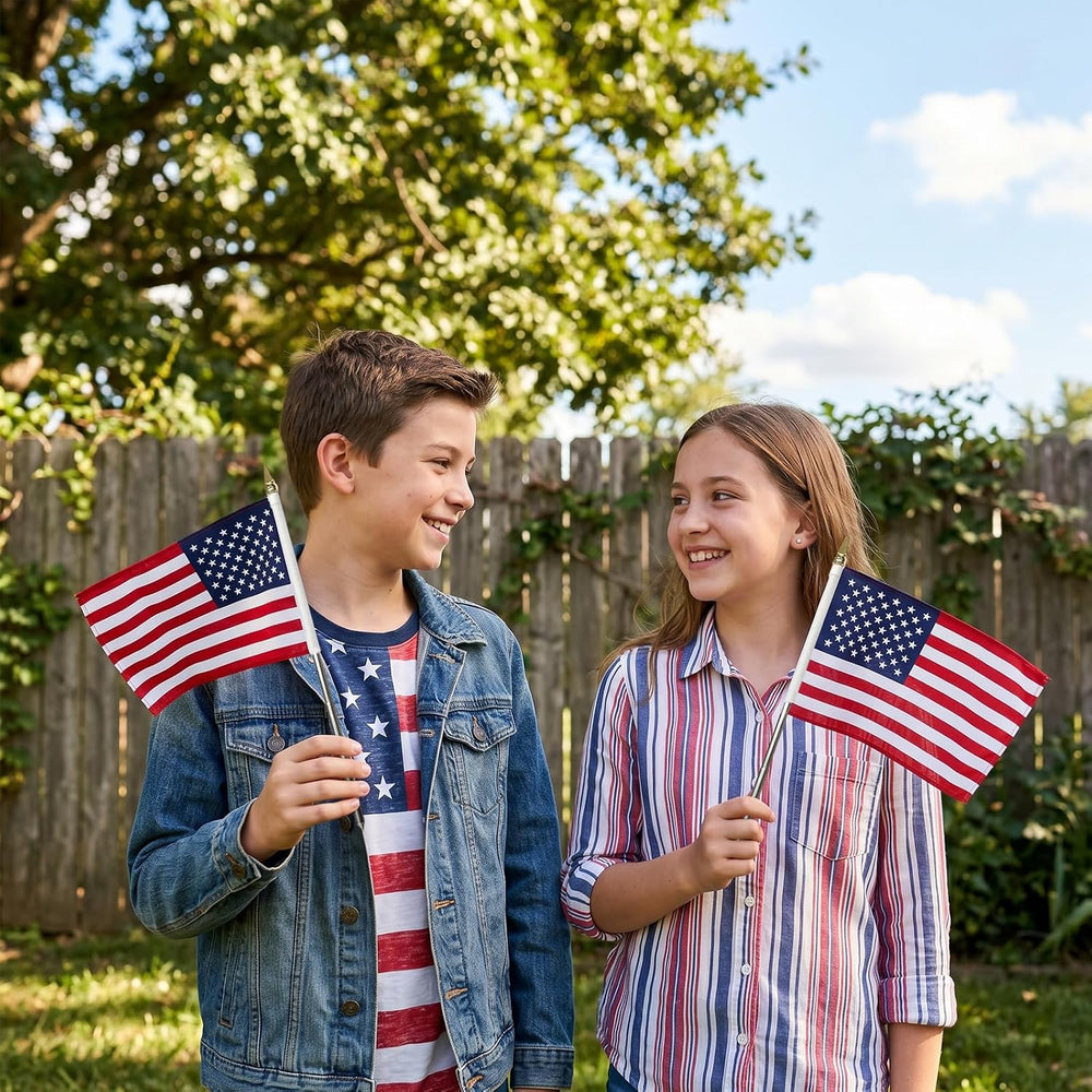 8x12 inch Small American Flags on Stick 12 Pcs for Yard Garden, Mini Hand Hel...