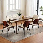 Garvee Dining Chairs Set of 4, Mid-Century Modern Upholstered Retro PU Leather Kitchen Chairs with Walnut Bentwood Back and Metal Legs Adjustable Feet for Kitchen Dining Room, Beige Shell Strips