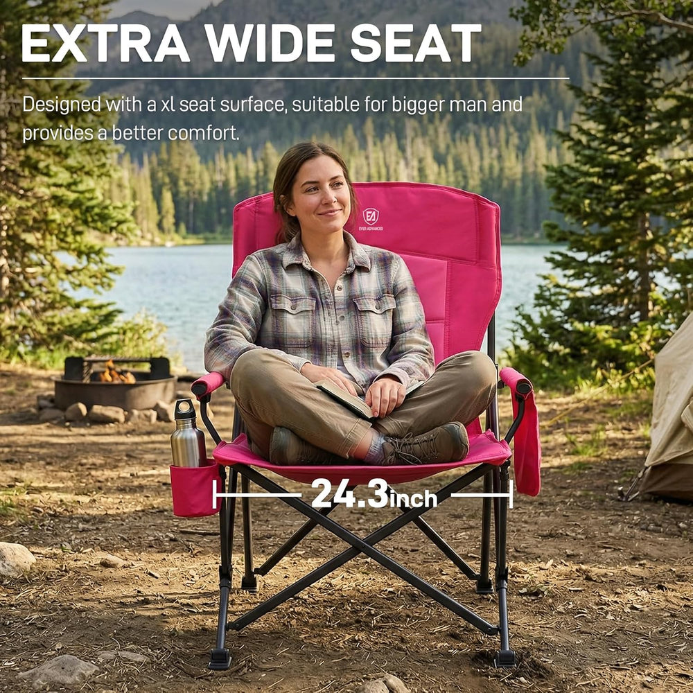 EVER ADVANCED Oversized Folding Women Camping Chair, for Adults Heavy Duty La...