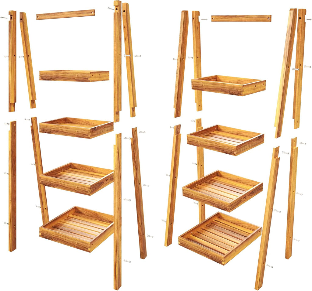 4-Tier Acacia Wood Display Ladder Shelf, Rustic Storage Stand for Fruits, Beverages, Snacks