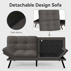 Convertible Futon Sofa Bed,Grey Linen Modern Futon Couch,Memory Foam Loveseat Sleeper Recliner,Detachable Cushion,Adjustable Backrest & Armrest,Couch for Living Room,Office,Apartment