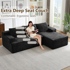 96" Modular Sectional Sofa Couches L-Shape Couch 3 Seat Modular Sofa Corduroy Memory Foam Sectional Boneless Couches for Living Room, Cloud Couch with Oversized Chaise(Black, Right Facing)