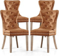 SyMax Dining Chairs Set of 4, Faux Leather Parson Dining Room Chairs, High-End Tufted Kitchen Side Chairs for Bedroom, Living Room, Brown