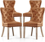 SyMax Dining Chairs Set of 4, Faux Leather Parson Dining Room Chairs, High-End Tufted Kitchen Side Chairs for Bedroom, Living Room, Brown