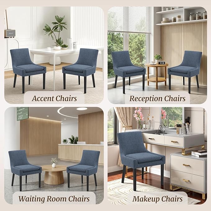 Modern Dining Chairs Set of 6, Upholstered Corduroy Dining Room Chairs with Wood Legs, Mid-Back Padded Kitchen Side Chairs for Dining Room, Blue