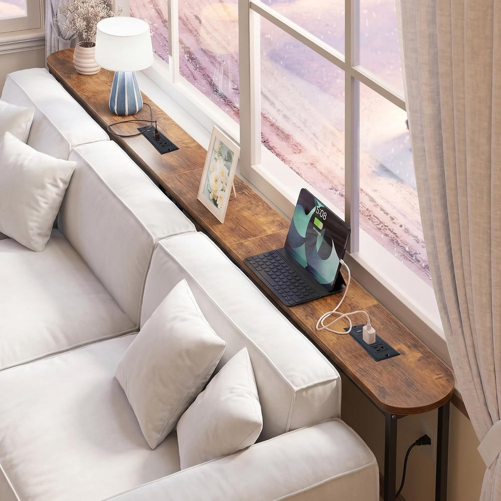 Forteek 78.8" Narrow Sofa Table with Power Outlets, Adjustable Height | ...