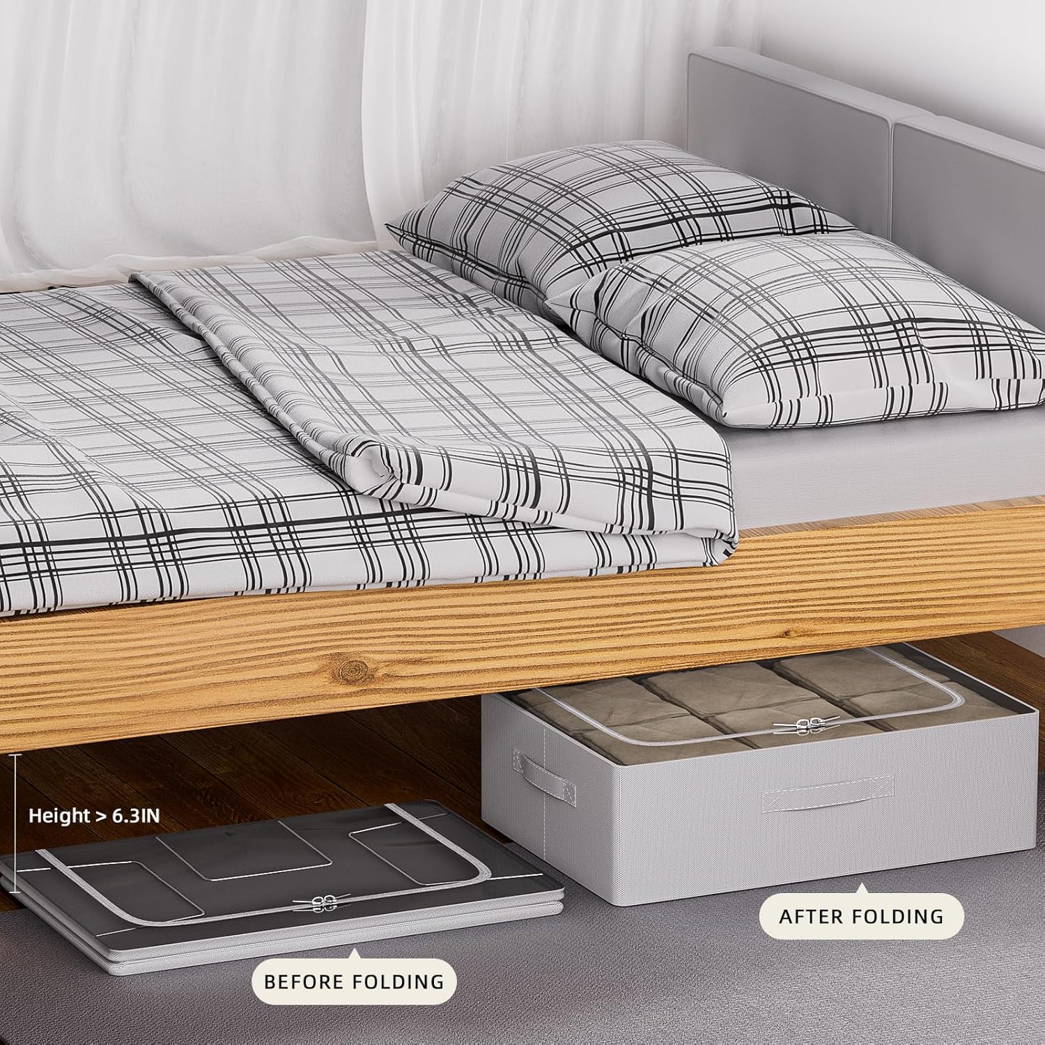 CYhom Under Bed Storage Bins Frame Storage Box Oxford Fabric Sturdy Underbed Container Foldable Stackable Large Capacity Clothes Organizer