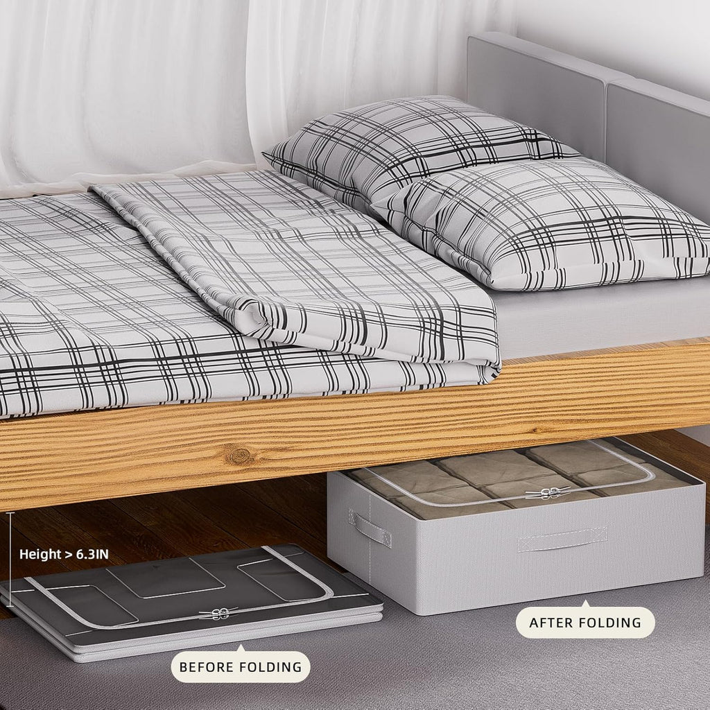 CYhom Under Bed Storage Bins Frame Storage Box Oxford Fabric Sturdy Underbed Container Foldable Stackable Large Capacity Clothes Organizer (Grey, 23.6" x 19.7" x 6.3")