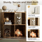 COMHOMA 4 Wood Cube Storage Organizer with Open Back and Removable Back Panels, 11In Brown Cube Storage Bookshelf, Cubicle Shelf Bookcase for Home Office Bedroom Living Room, Vertical or Horizontal