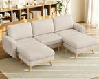 Vesgantti 97" Modular Sectional Sofa Light Gray, U-Shaped Couch with Movable Ottoman, Comfy Corduroy Couch with Spring Cushion, Modular Sofa with Deep Seat for Living Room, Bedroom and Apartment
