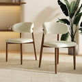 Dining Chairs Set of 2 for Kitchen Dining Table Mid Century Modern Farmhouse Upholstered Leather Dining Room Chairs with Metal Legs, Walnut Beige