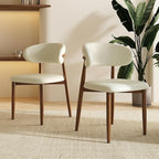 Dining Chairs Set of 2 for Kitchen Dining Table Mid Century Modern Farmhouse Upholstered Leather Dining Room Chairs with Metal Legs, Walnut Beige