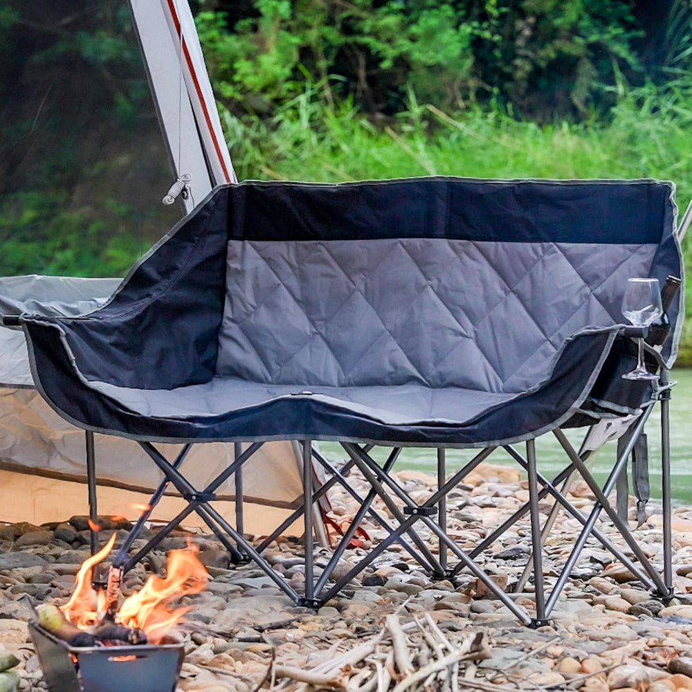 Double Camping Chair for 2 Persons, Oversized Folding Loveseat Camping Chair ...