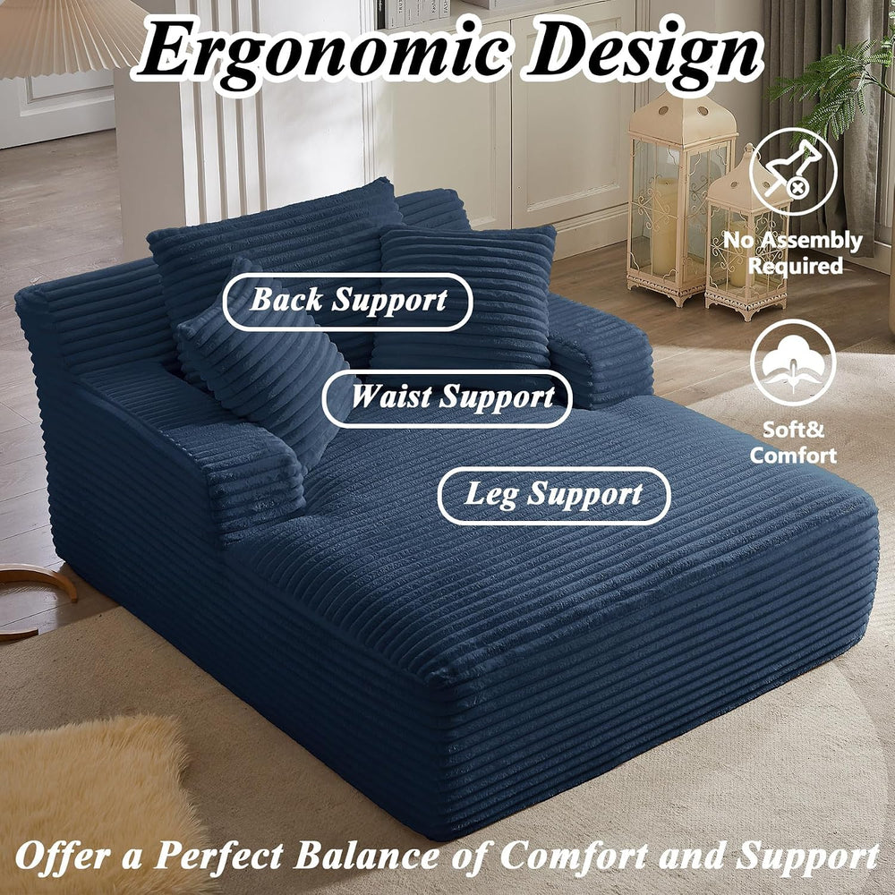 Oversized Chaise Lounge Chair Indoor, Corduroy Lounge Chair and Floor Couch w...
