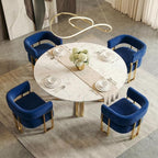 STHOUYN Modern Blue Velvet Dining Chairs Set of 4 with Gold Metal Legs, Mid Century Barrel Kitchen Chairs Set, Upholstered Accent Armchairs Dining Room Set, Living Room, Apartment (Blue, 4pcs)